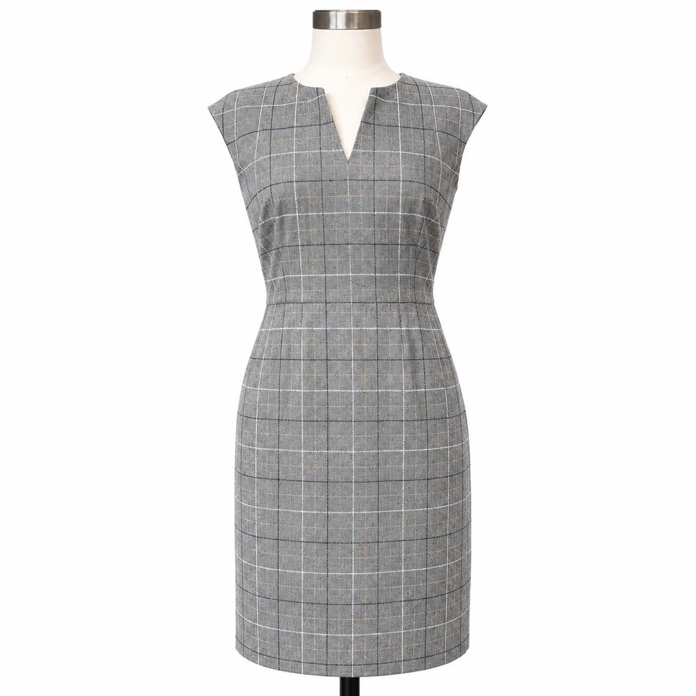 Ann Taylor Gray Plaid Sheath Dress Size 14(ALTERED) Sleeveless
